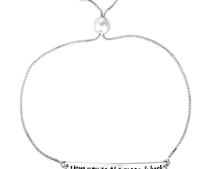 Sterling Silver Adjustable I Love You to the Moon and Back Bracelet (1.20 mm)