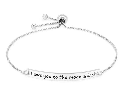 Sterling Silver Adjustable I Love You to the Moon and Back Bracelet (1.20 mm)