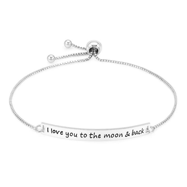 Sterling Silver Adjustable I Love You to the Moon and Back Bracelet (1.20 mm)