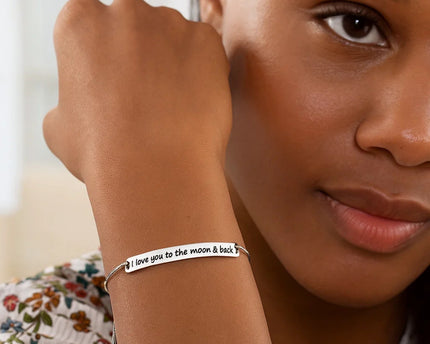Sterling Silver Adjustable I Love You to the Moon and Back Bracelet (1.20 mm)