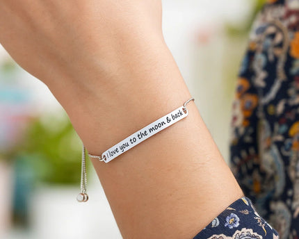 Sterling Silver Adjustable I Love You to the Moon and Back Bracelet (1.20 mm)