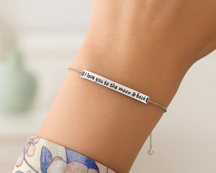 Sterling Silver Adjustable I Love You to the Moon and Back Bracelet (1.20 mm)
