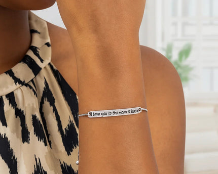 Sterling Silver Adjustable I Love You to the Moon and Back Bracelet (1.20 mm)