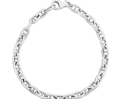 Sterling Silver Rhodium Plated Puffed Mariner Bracelet (5.90 mm)