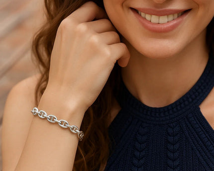 Sterling Silver Rhodium Plated Puffed Mariner Bracelet (5.90 mm)