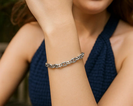 Sterling Silver Rhodium Plated Puffed Mariner Bracelet (5.90 mm)