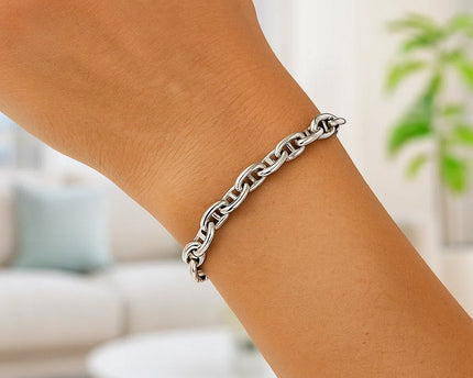 Sterling Silver Rhodium Plated Puffed Mariner Bracelet (5.90 mm)