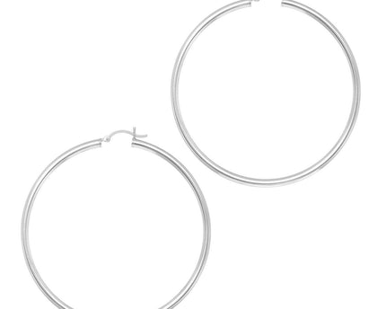 Rhodium Plated Hoop Earrings in Sterling Silver (3x60mm)