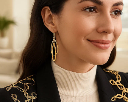 14k Yellow Gold Earrings with Shiny and Textured Teardrop Dangles