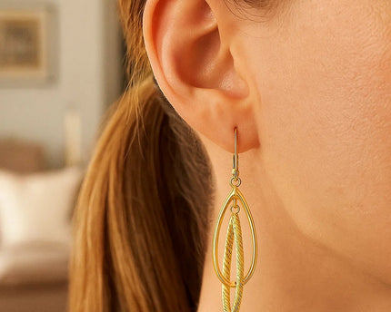 14k Yellow Gold Earrings with Shiny and Textured Teardrop Dangles