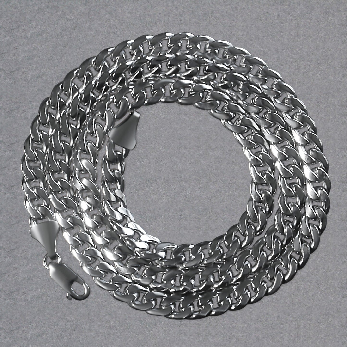 14K White Gold Miami Cuban Semi Solid Chain (7.00 mm)