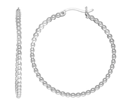 Sterling Silver Medium Bead Hoop Earrings