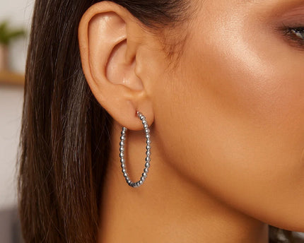 Sterling Silver Medium Bead Hoop Earrings