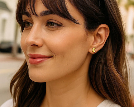 14k Yellow Gold Post Earrings with Moons