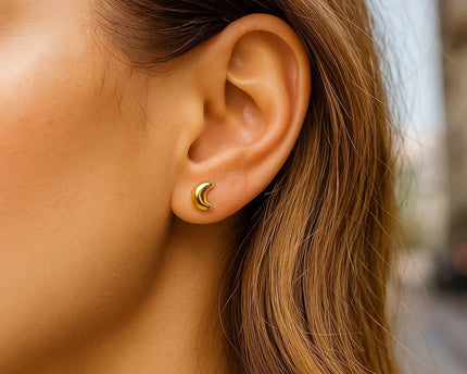 14k Yellow Gold Post Earrings with Moons