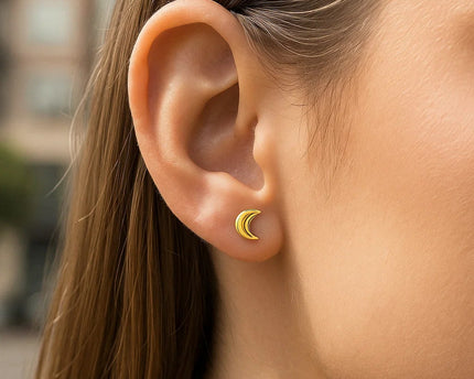 14k Yellow Gold Post Earrings with Moons