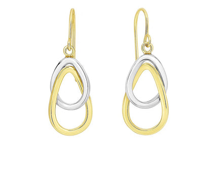 14k Two-Tone Gold Interlaced Open Teardrop Drop Earrings