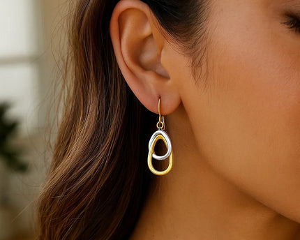 14k Two-Tone Gold Interlaced Open Teardrop Drop Earrings