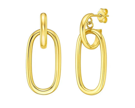 14K Yellow Gold Polished Oval Linked Hoop Earrings