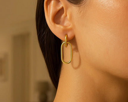14K Yellow Gold Polished Oval Linked Hoop Earrings