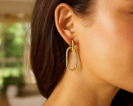 14K Yellow Gold Polished Oval Linked Hoop Earrings