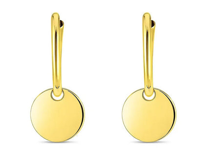 14k Yellow Gold Huggie Style Hoop Earrings with Circle Drops