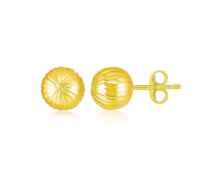 14K Yellow Gold Ball Earrings with Linear Texture(5mm)