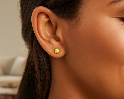 14K Yellow Gold Ball Earrings with Linear Texture(5mm)