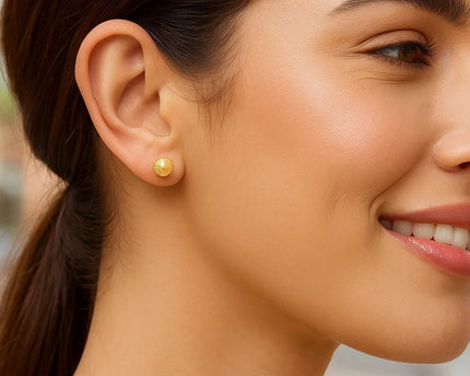 14K Yellow Gold Ball Earrings with Linear Texture(5mm)