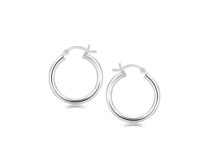 Sterling Silver Polished Hoop Motif Earrings with Rhodium Plating (3x20mm)
