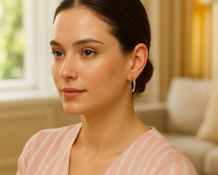 Sterling Silver Polished Hoop Motif Earrings with Rhodium Plating (3x20mm)