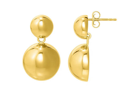 Sterling Silver Rhodium Plated Puffed Round Double Button Drop Earrings