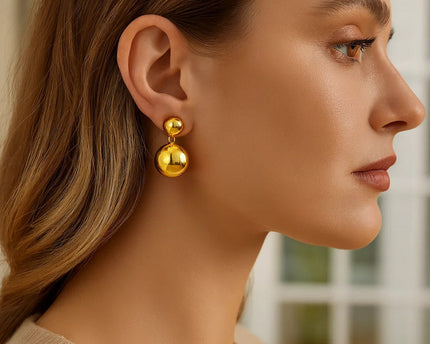 Sterling Silver Rhodium Plated Puffed Round Double Button Drop Earrings