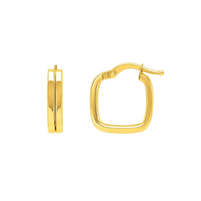 Double Square Tube Hoop Earrings in 14K Yellow Gold
