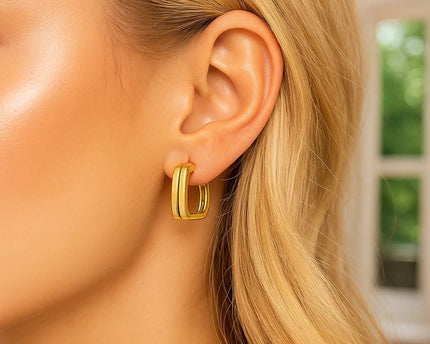 Double Square Tube Hoop Earrings in 14K Yellow Gold