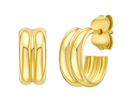 14K Yellow Gold Polished Double Row C Hoop Earrings
