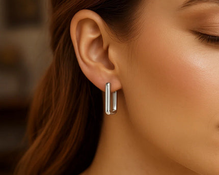 Sterling Silver Rectangle Hoop Earrings