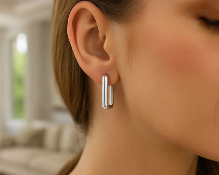 Sterling Silver Rectangle Hoop Earrings