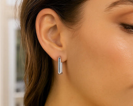 Sterling Silver Rectangle Hoop Earrings