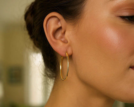 Classic Hoop Earrings in 14K Yellow Gold (2x35 mm)