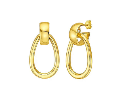 14K Yellow Gold Interlocking Drop Hoop Earrings