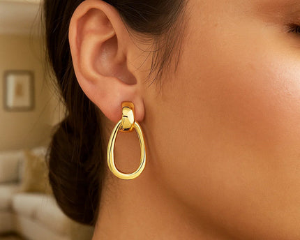 14K Yellow Gold Interlocking Drop Hoop Earrings