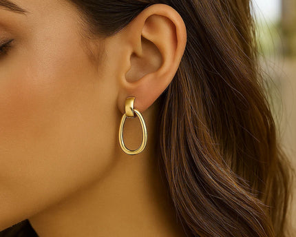 14K Yellow Gold Interlocking Drop Hoop Earrings