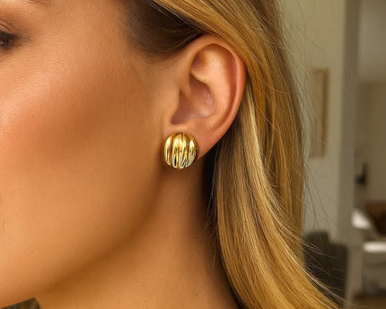 Sterling Silver Yellow Gold Plated Sculpted Domed Disc Stud Earrings