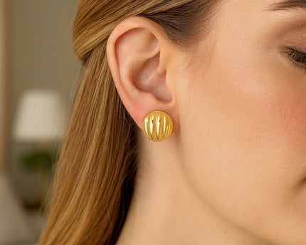 Sterling Silver Yellow Gold Plated Sculpted Domed Disc Stud Earrings