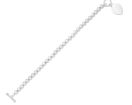 Sterling Silver Rhodium Plated Bead Toggle Heart Bracelet