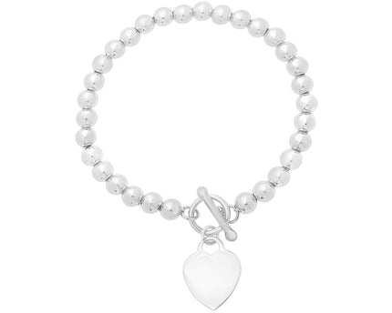 Sterling Silver Rhodium Plated Bead Toggle Heart Bracelet