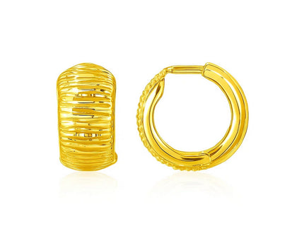 14k Yellow Gold Diamond Cut Hoop Design Earrings
