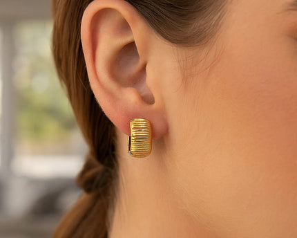 14k Yellow Gold Diamond Cut Hoop Design Earrings