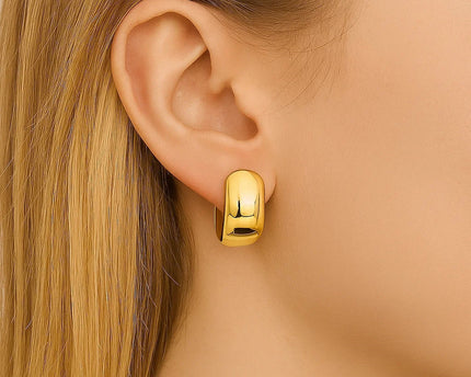Wide Huggie Hoop Earrings in 14K Yellow Gold